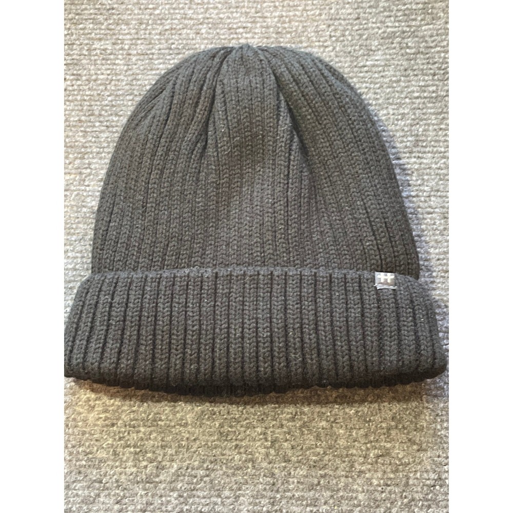 Hot Paws Mens Charcoal Gray Ribbed Knit Faux Fur Lined Cuffed Beanie Hat OS